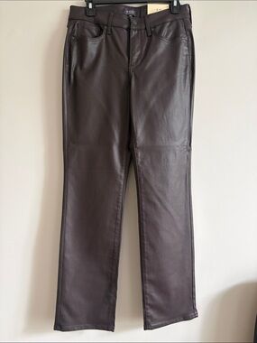 NYDJ Straight-Leg Faux Leather Pants in Dark Brown